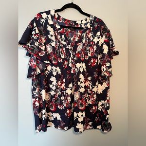 Blue, white and red short sleeve blouse 2x